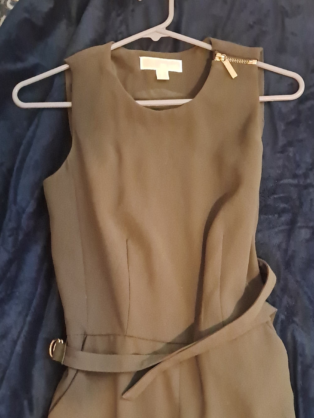 Olive Green Sleeveless Belted Dress